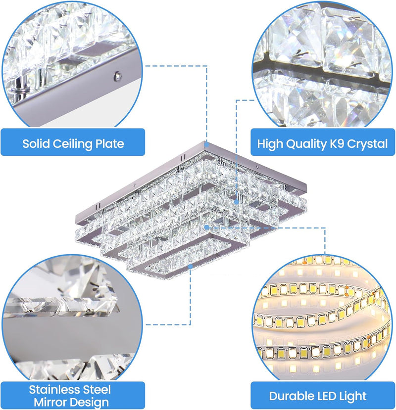 20in Dimmable Crystal LED Ceiling Light Remote