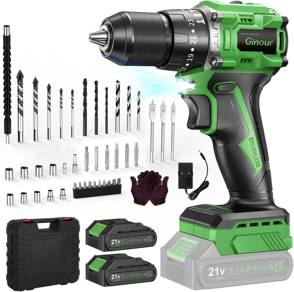 21V Brushless Cordless Combi Drill Set 2x2.0ah Hammer