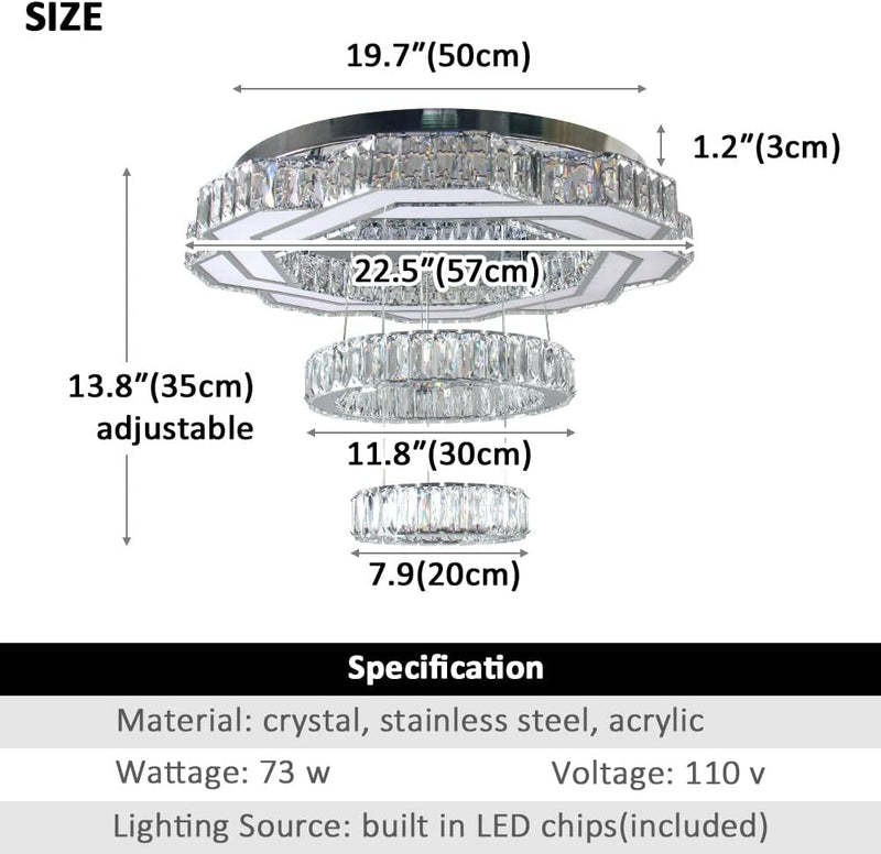 22.5" Flower Crystal Chandelier LED Ceiling Light Cool