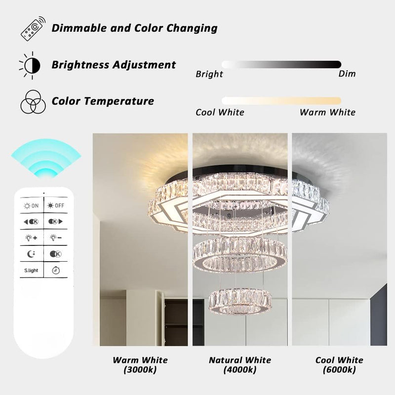 22.5" Flower Crystal Chandelier LED Ceiling Light Cool
