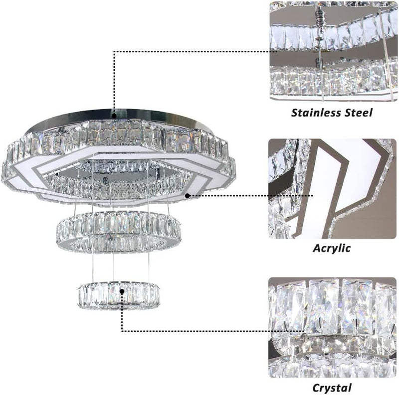 22.5" Flower Crystal Chandelier LED Ceiling Light Cool