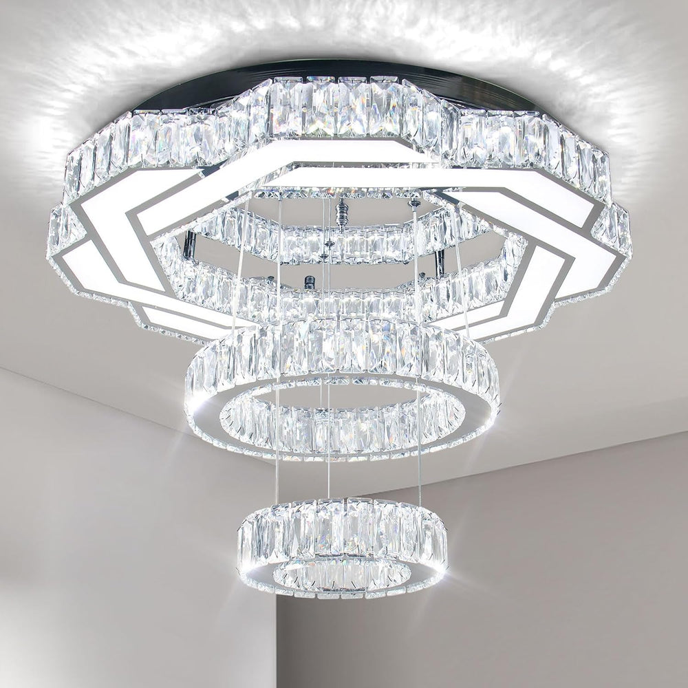 22.5" Flower Crystal Chandelier LED Ceiling Light Cool