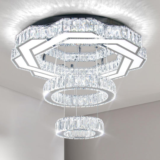 22.5" Flower Crystal Chandelier LED Ceiling Light Cool
