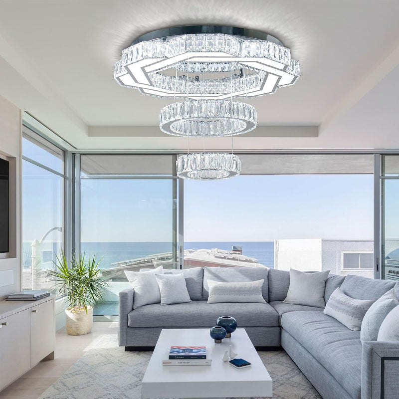 22.5" Flower Crystal Chandelier LED Ceiling Light Cool