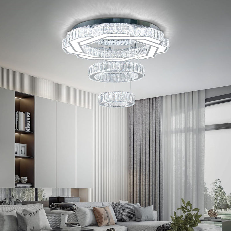 22.5" Flower Crystal Chandelier LED Ceiling Light Cool