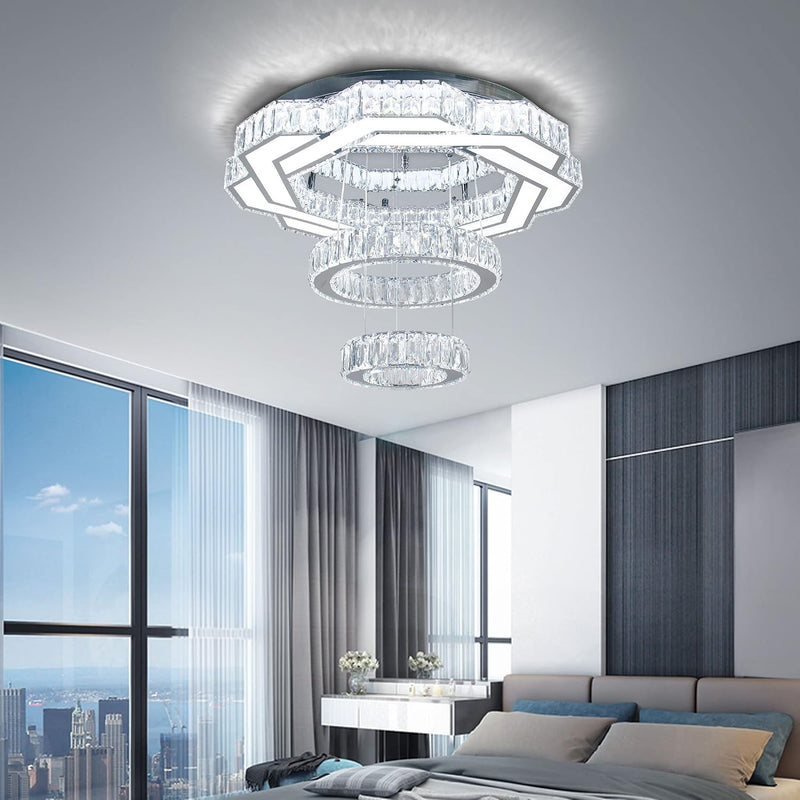 22.5" Flower Crystal Chandelier LED Ceiling Light Cool