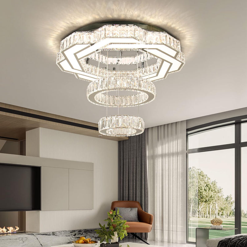 22.5" Flower Crystal Chandelier LED Ceiling Light Cool