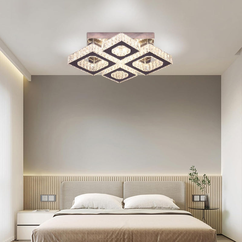 22" Dimmable Square Crystal Ceiling Light LED Flush