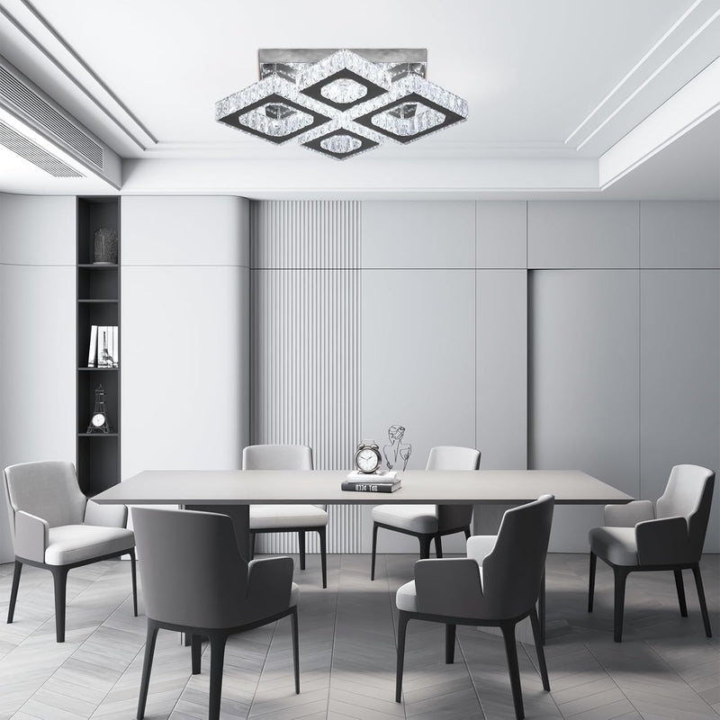 22" Dimmable Square Crystal Ceiling Light LED Flush