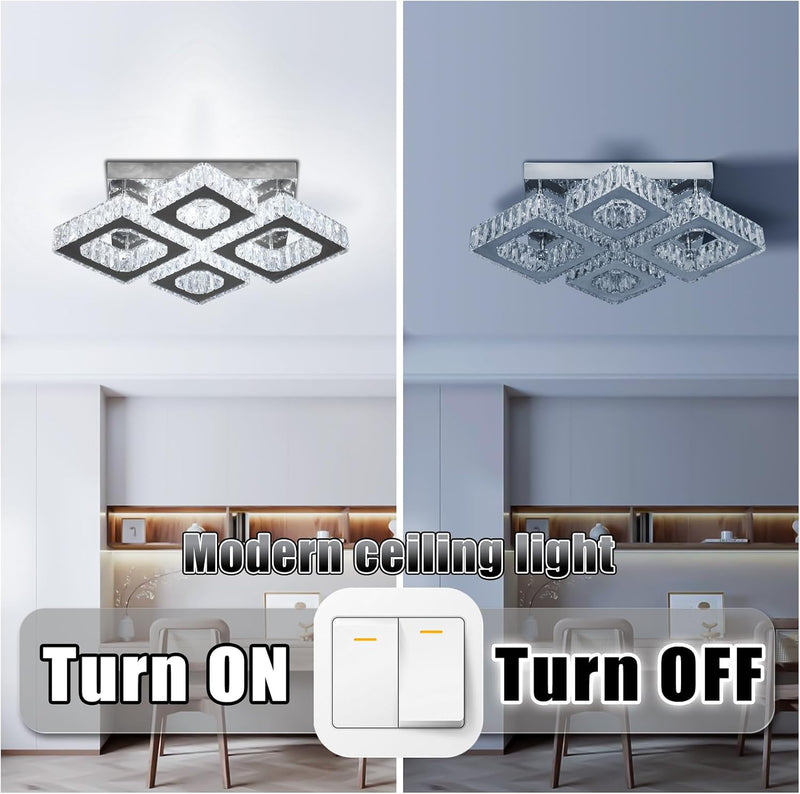 22" Dimmable Square Crystal Ceiling Light LED Flush