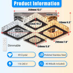 22" Dimmable Square Crystal Ceiling Light LED Flush
