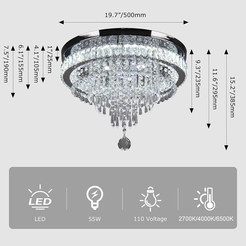 22" Dimmable Square Crystal Ceiling Light LED Flush