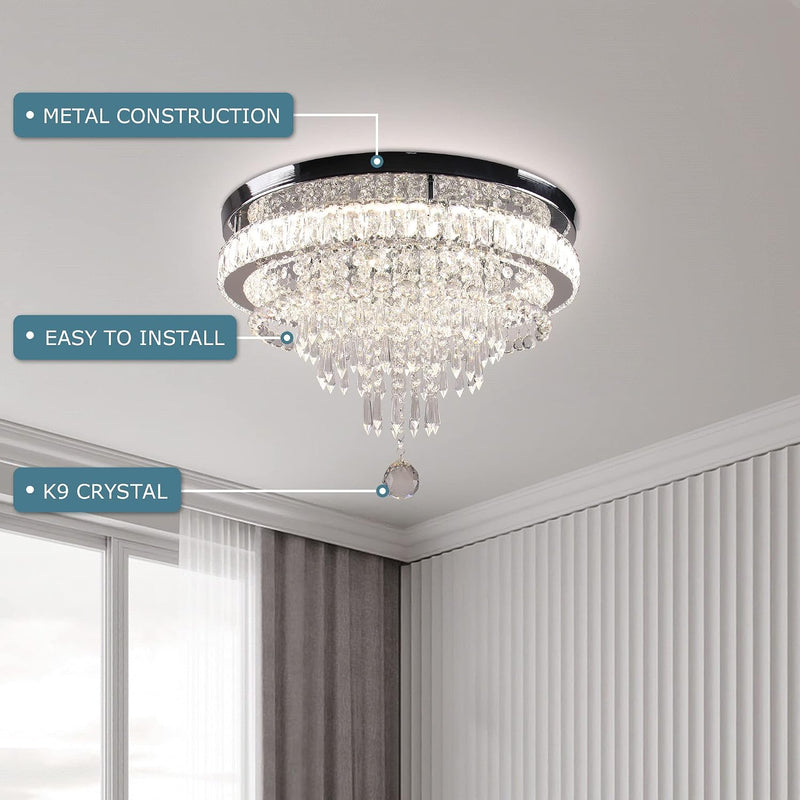 22" Dimmable Square Crystal Ceiling Light LED Flush