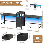 236CM Double Desk with Charging Station LED Drawers