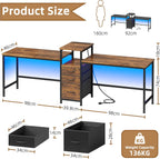 236CM Double Desk with Charging Station LED Drawers