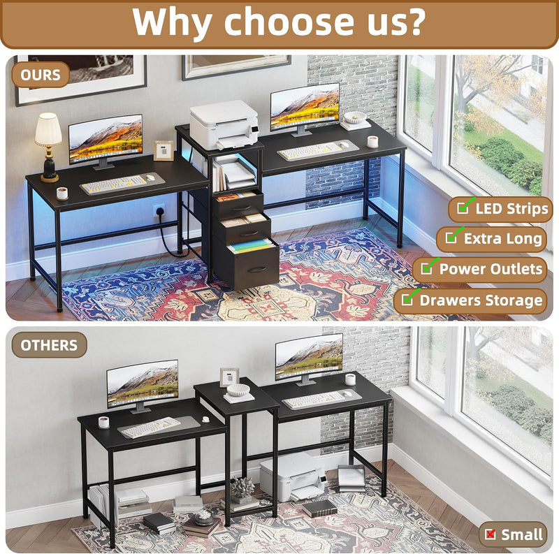 236CM Double Desk with Charging Station LED Drawers