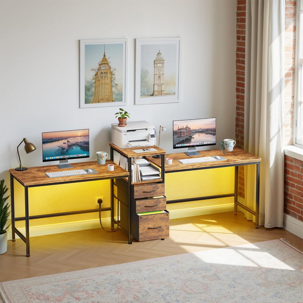 236CM Double Desk with Charging Station LED Drawers