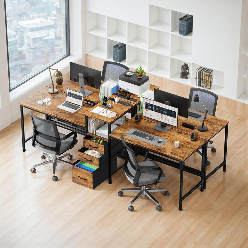 236CM Double Desk with Charging Station LED Drawers