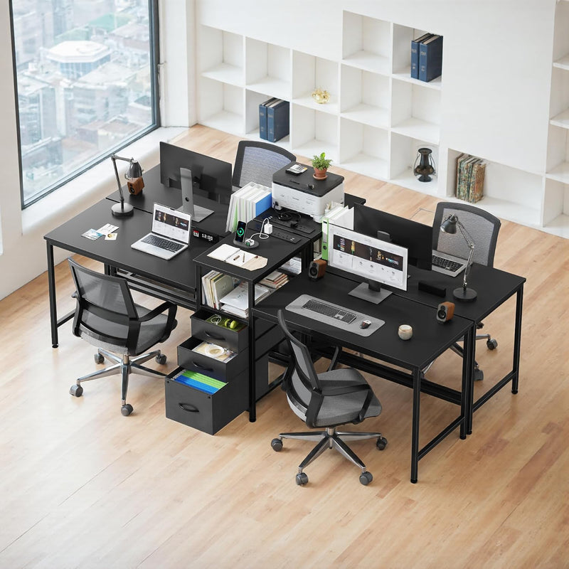 236CM Double Desk with Charging Station LED Drawers