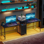 236CM Double Desk with Charging Station LED Drawers