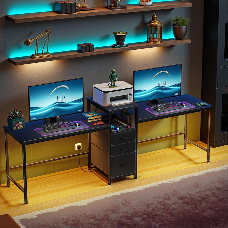 236CM Double Desk with Charging Station LED Drawers
