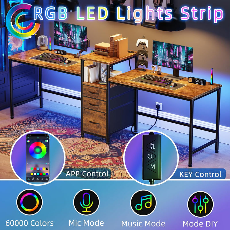 236CM Double Desk with Charging Station LED Drawers