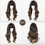 24" Synthetic Natural Long Wave Wigs with Neat
