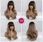 24" Synthetic Natural Long Wave Wigs with Neat