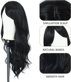 24" Synthetic Natural Long Wave Wigs with Neat