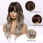 24" Synthetic Natural Long Wave Wigs with Neat