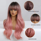 24" Synthetic Natural Long Wave Wigs with Neat