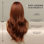 24" Synthetic Natural Long Wave Wigs with Neat