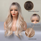 24" Synthetic Natural Long Wave Wigs with Neat