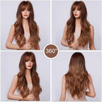 24" Synthetic Natural Long Wave Wigs with Neat