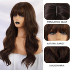 24" Synthetic Natural Long Wave Wigs with Neat
