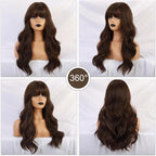 24" Synthetic Natural Long Wave Wigs with Neat