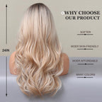 24" Synthetic Natural Long Wave Wigs with Neat