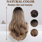 24" Synthetic Natural Long Wave Wigs with Neat