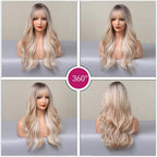 24" Synthetic Natural Long Wave Wigs with Neat
