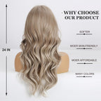 24" Synthetic Natural Long Wave Wigs with Neat