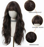 24" Synthetic Natural Long Wave Wigs with Neat