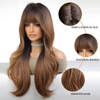 24" Synthetic Natural Long Wave Wigs with Neat