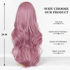 24" Synthetic Natural Long Wave Wigs with Neat