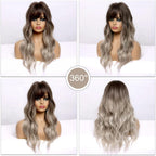 24" Synthetic Natural Long Wave Wigs with Neat