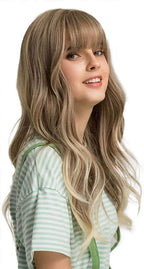 24" Synthetic Natural Long Wave Wigs with Neat