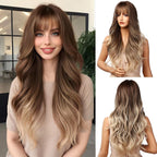 24" Synthetic Natural Long Wave Wigs with Neat