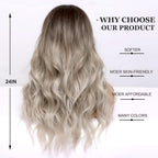 24" Synthetic Natural Long Wave Wigs with Neat