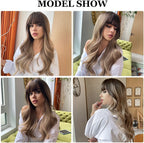 24" Synthetic Natural Long Wave Wigs with Neat