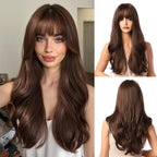 24" Synthetic Natural Long Wave Wigs with Neat