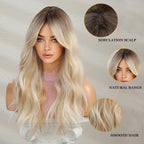 24" Synthetic Natural Long Wave Wigs with Neat